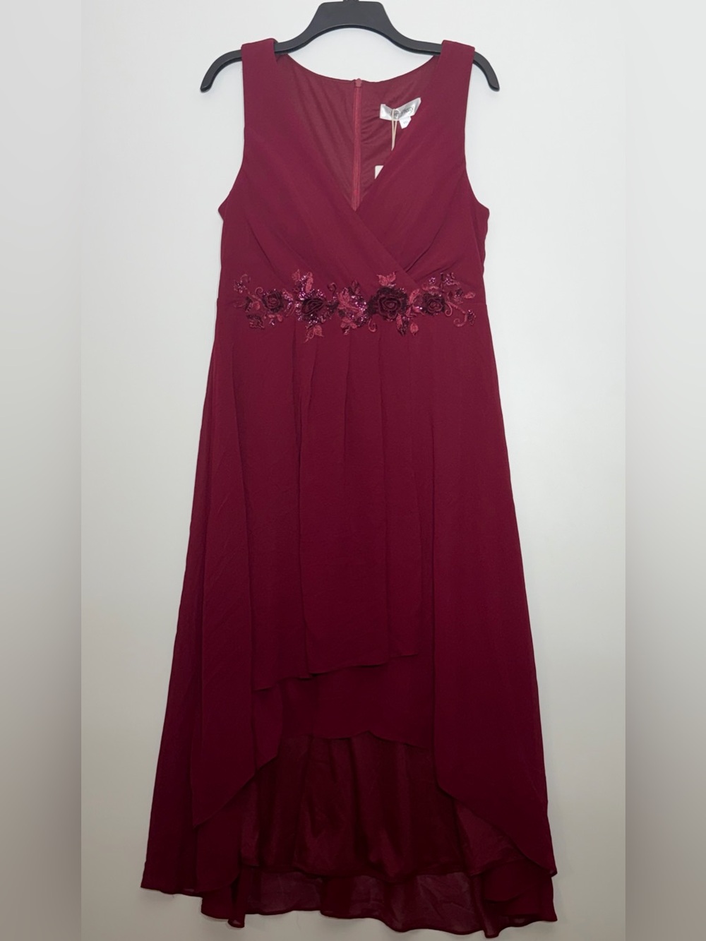 Ever-Pretty Burgundy Solid Chiffon V-Neck Sleeveless Maxi Dress Size 2XL